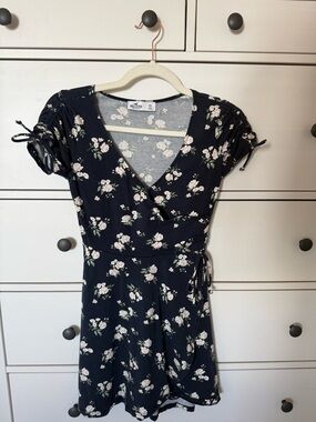 Hollister Navy Floral Wrap Dress